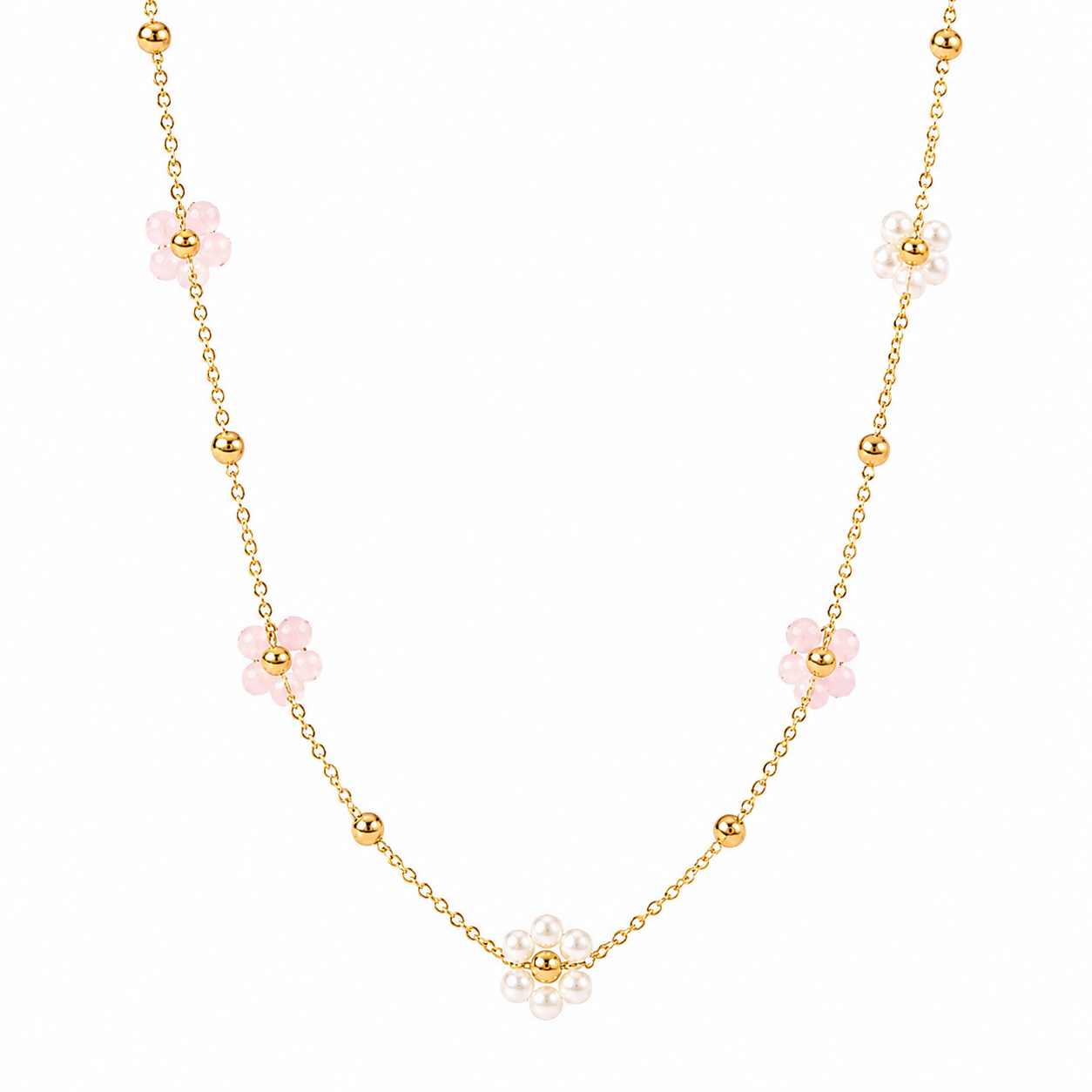The Gold Daisy Jacob’s Baby Pink Flower Necklace