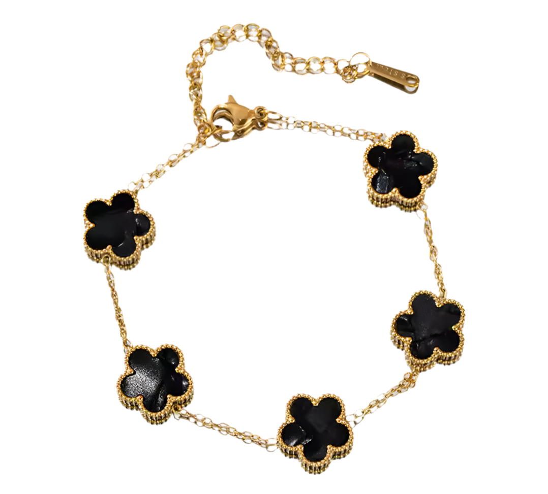 The Gold Marbled Black Amara Flower Bracelet
