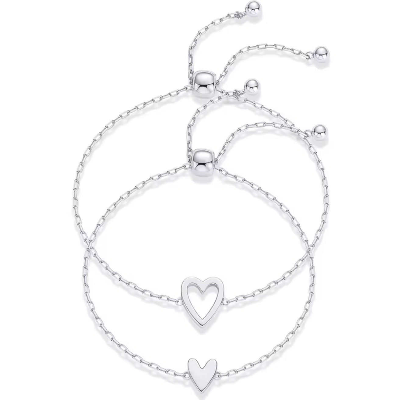 The Silver Friendship Heart Adjustable Bracelet Set