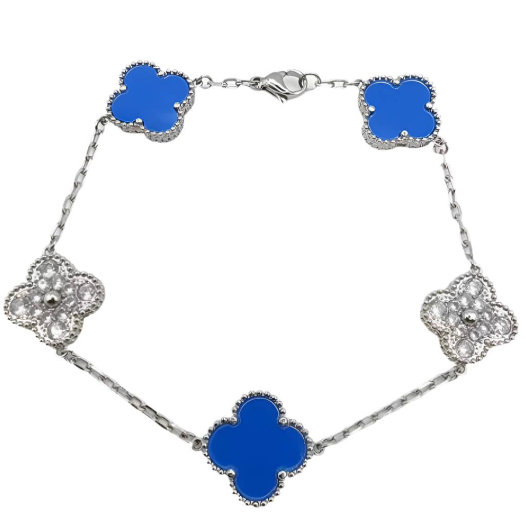 The Silver Sparkling Etoilè Arabia Celeste Blue Clover Flower Bracelet