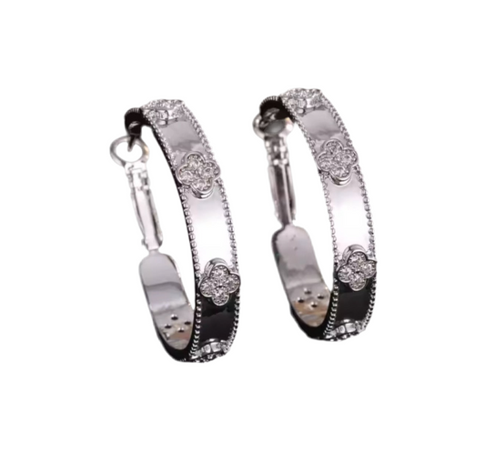 The Silver XL Sparkling Clover Hoop Earrings