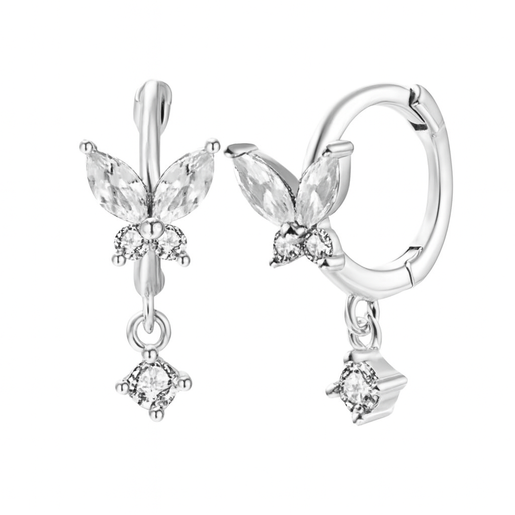 The Silver Celestial Whispering Wings Diamond Drop Huggies
