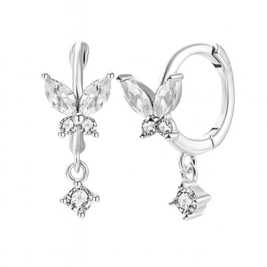 The Silver Celestial Whispering Wings Diamond Drop Huggies