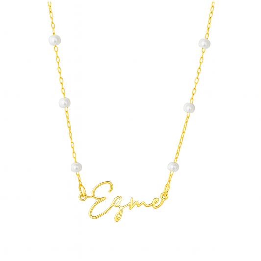 The Gold Dainty Pearl Custom Name Necklace