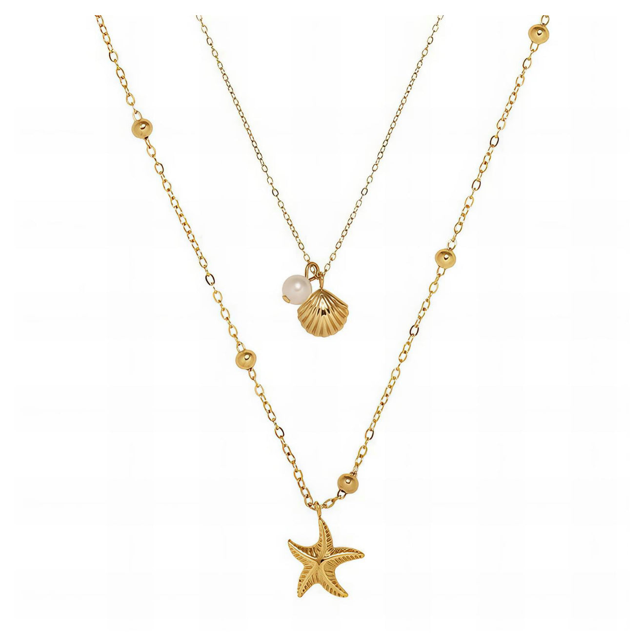 The Double Layered Shell & Starfish Necklace Stack
