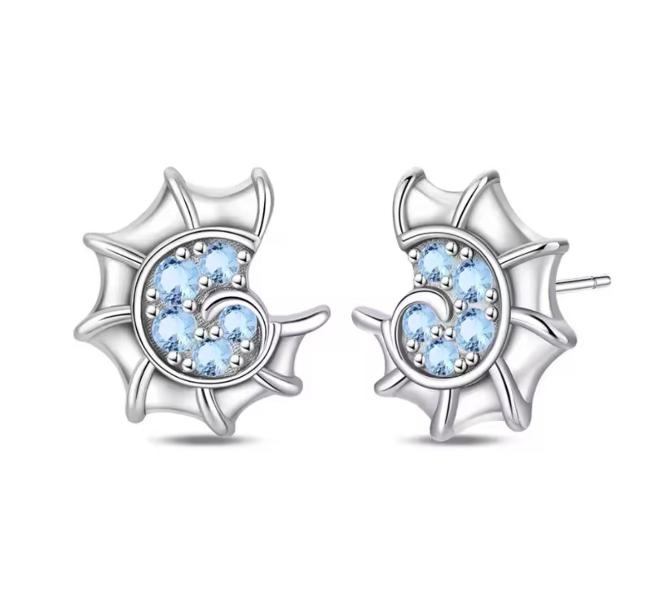 The Ocean Breeze Blue Sea Shell Dreams Stud Earrings