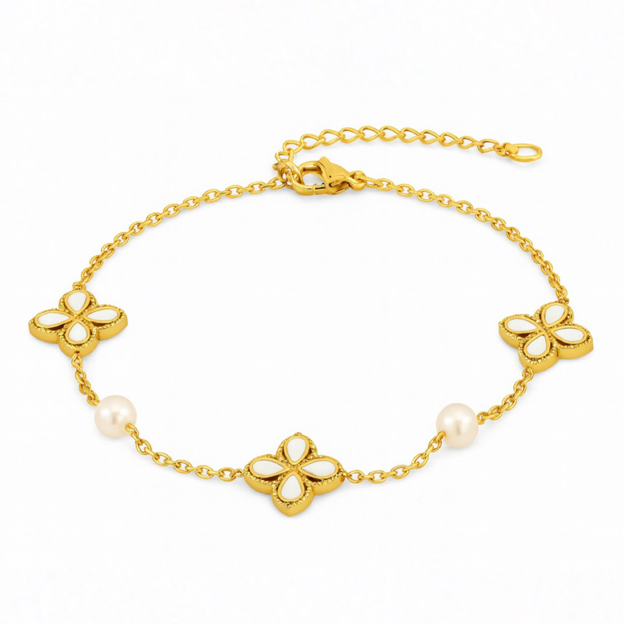 The Gold Dainty Pearly Petals Bracelet