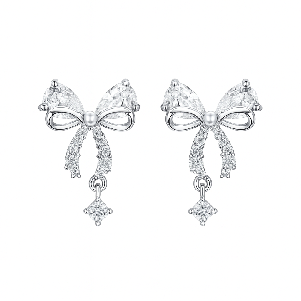 The Gold Frosted Ribbon Drape Bow Dream Stud Earrings