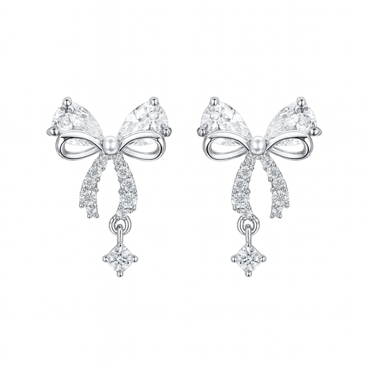 The Gold Frosted Ribbon Drape Bow Dream Earrings