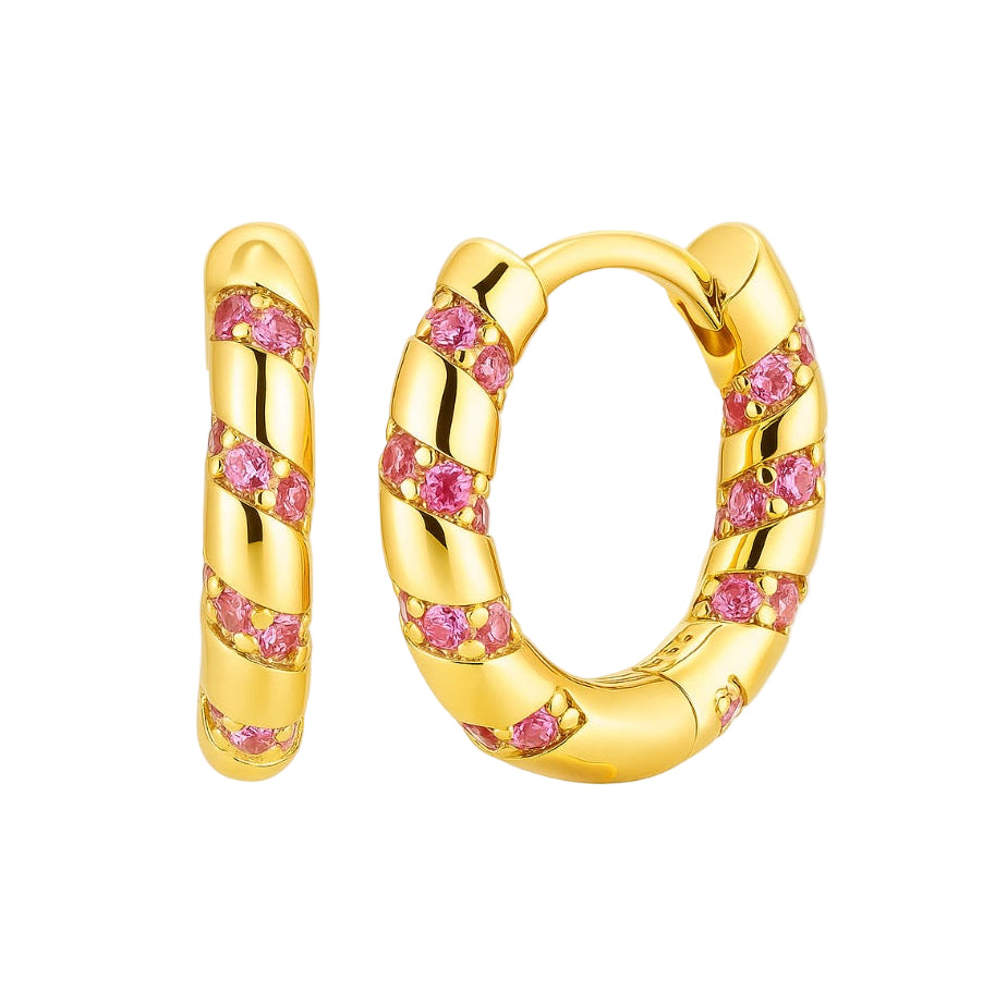 The Gold Pink Striped Hoops Earrings