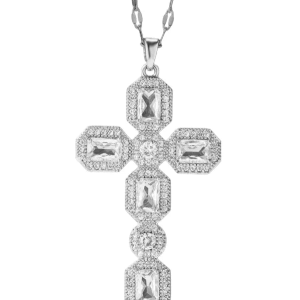 The Silver Sparkling Bling Cross Necklace