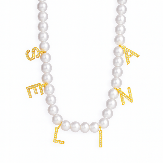 The Gold Chunky Elegant Pearl Name Necklace