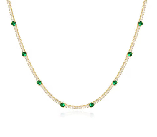 The Gold Verdant Green Halo Gemstone Tennis Necklace
