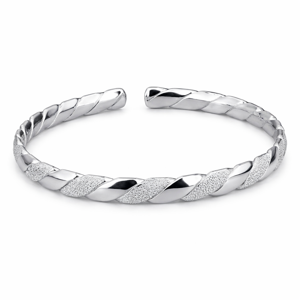 The Silver Sparkling Twisted Cuff Bangle