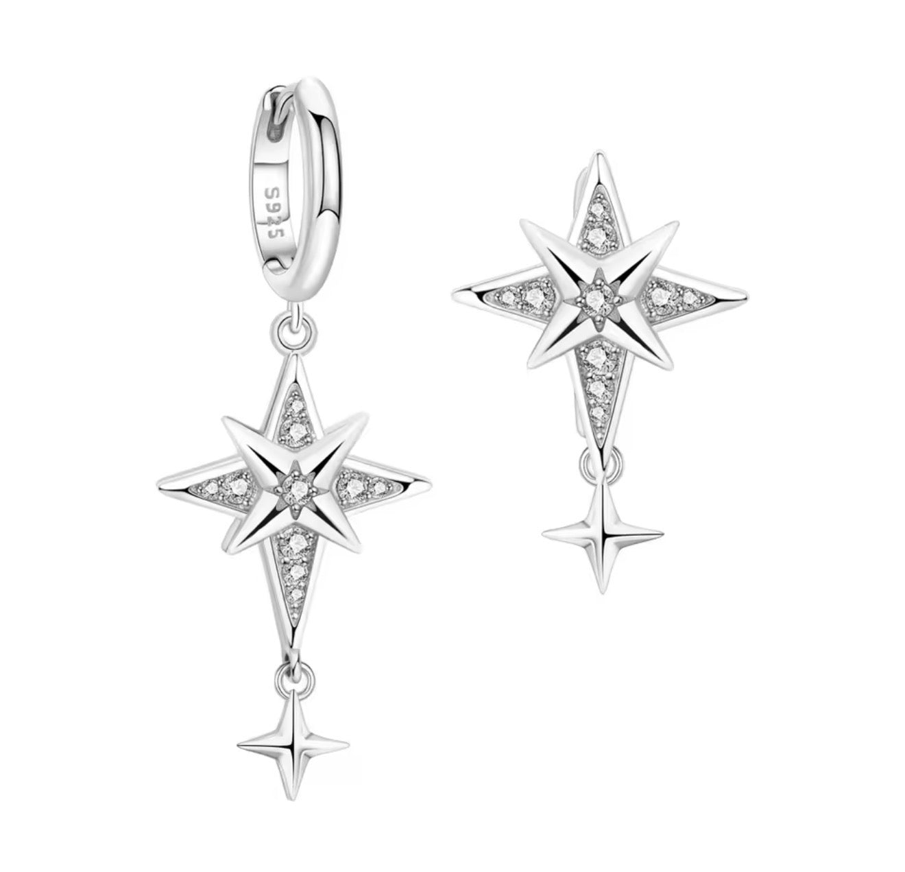 The Silver Polaris North Star Drop Huggie Earrings