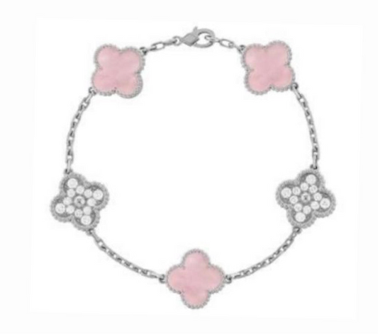The Silver Sparkling Barbie Pink Etoilè Arabià Clover Bracelet