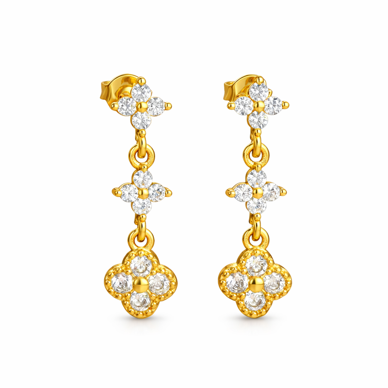 The Gold Éclat Clover Diamanté Drop Earrings