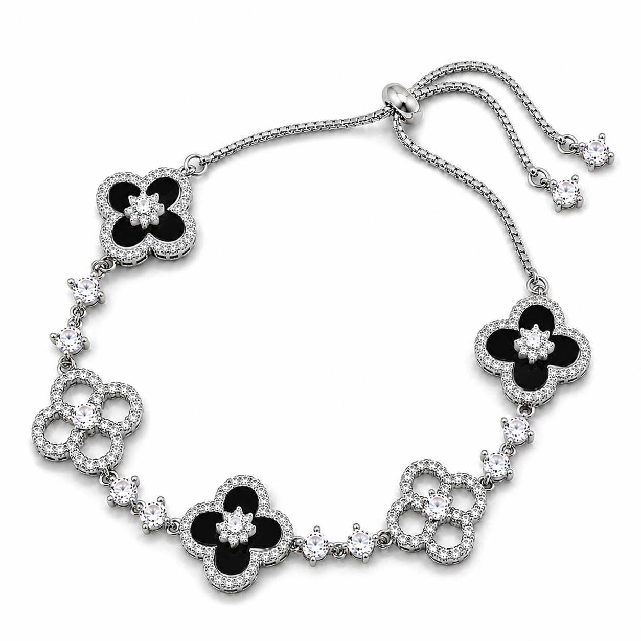 The Silver Sparkling Enchanted Arabia Clover Adjustable Bracelet