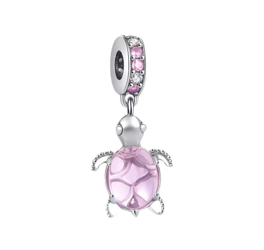 Murano Glass Pink Sea Turtle Dangle Charm