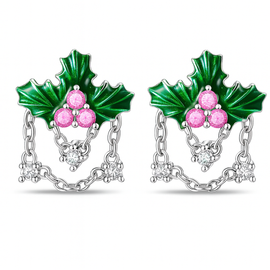 The Silver Enchanted Holly Chain Studs