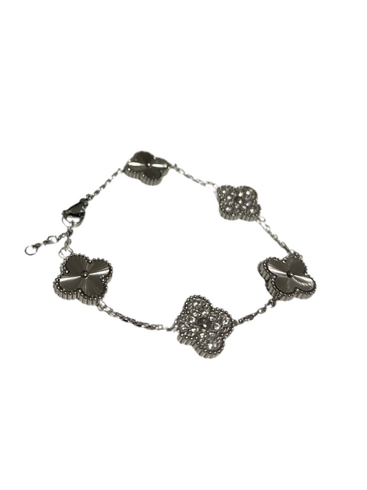 Premium Silver Glitter Clover Bracelet