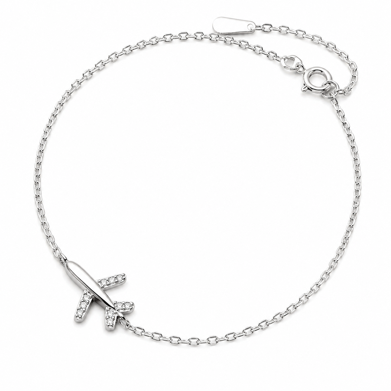 The Silver Dainty Safe Travels Airplane Charm Bracelet
