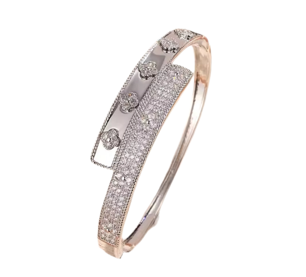 The Silver Diamanté Wrapped Clover Bangle