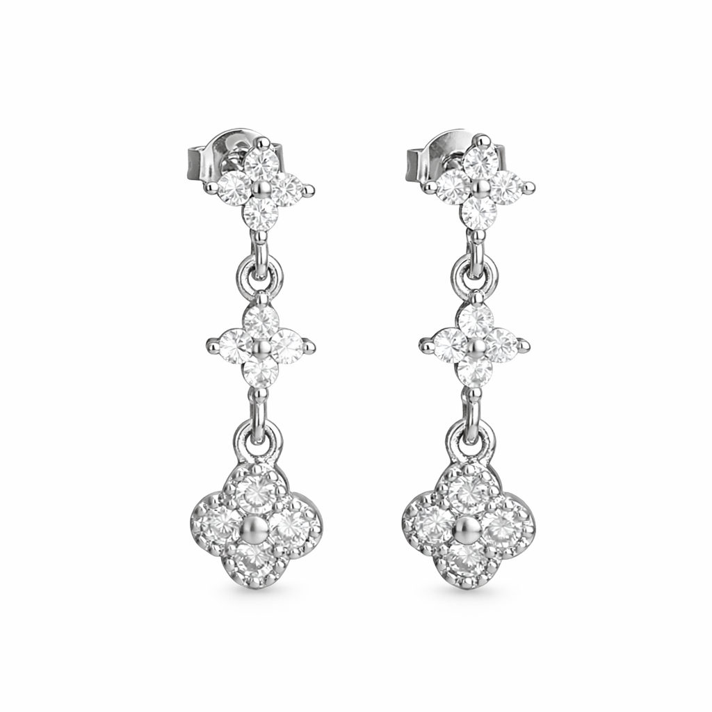 The Silver Éclat Clover Diamanté Drop Earrings