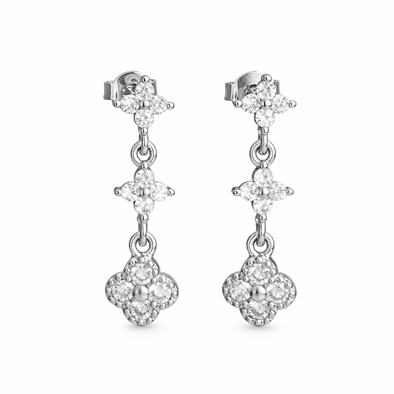 The Silver Éclat Clover Diamanté Drop Earrings