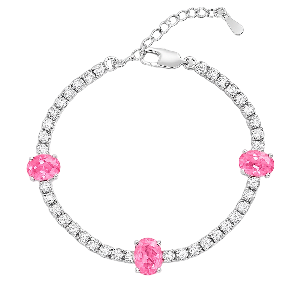 The Silver Hot Pink Sparkling Diamanté Arya Tennis Bracelet