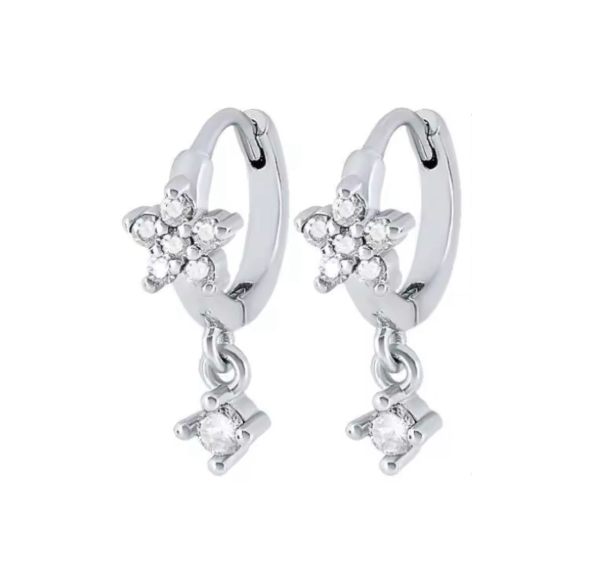The Silver Aluna Flower Dangle Huggie Hoops