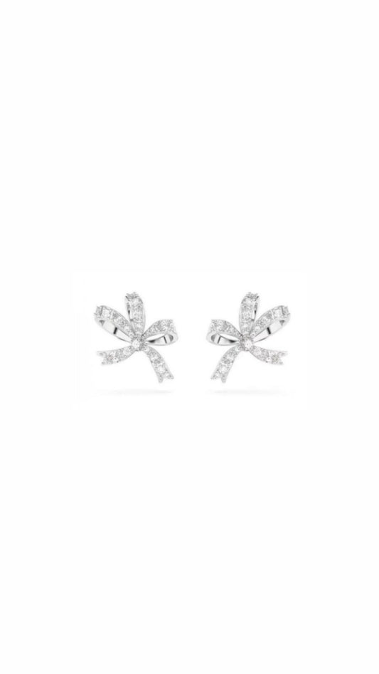 The Silver Elegant Glitter Bow Stud Earrings