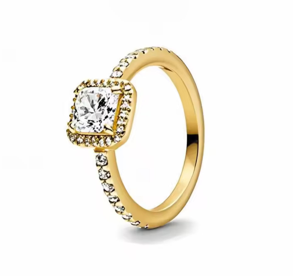 The Gold Aurelia Square Pendant Halo Ring