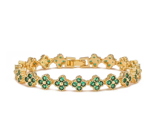 The Gold Emerald Green Muse Clover Bracelet