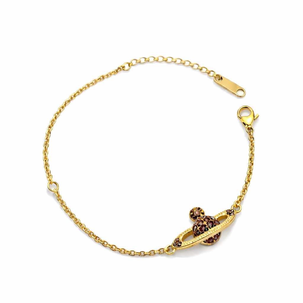 The Gold Dark Chocolate Brown Sparkling Saturn Planet Bracelet