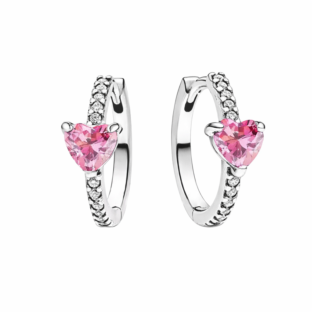 The Silver Mini Sparkling Barbie Pink Heart Hoops