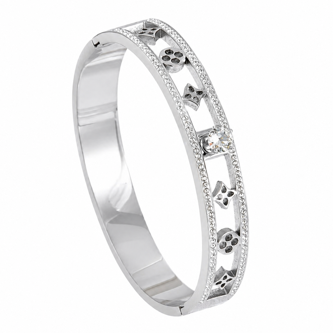 The Silver Luxury Sparkling Adriana Clover Bangle
