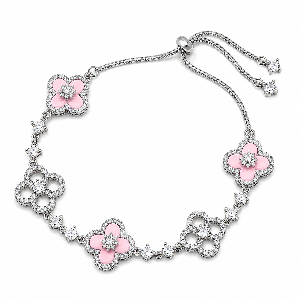 The Silver Sparkling Enchanted Arabia Clover Adjustable Bracelet