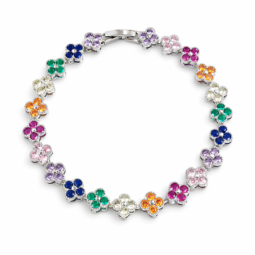 The Silver Multicolour St Tropez Clover Tennis Bracelet