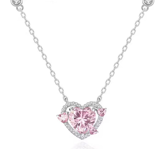 The Sparkling Pink Love-bombed Heart Necklace