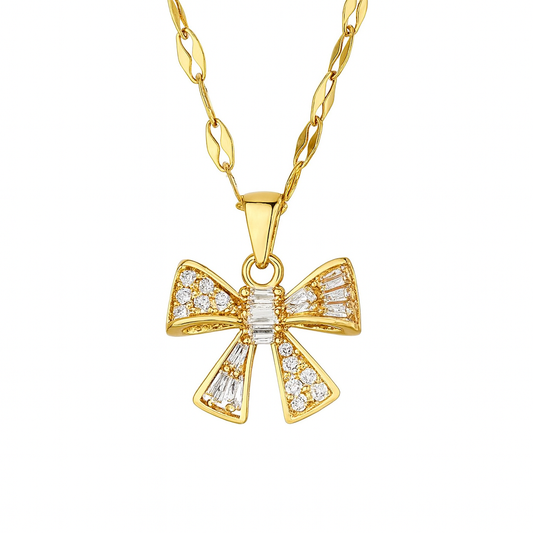 The Gold Radiant Ribbon Bow Necklace