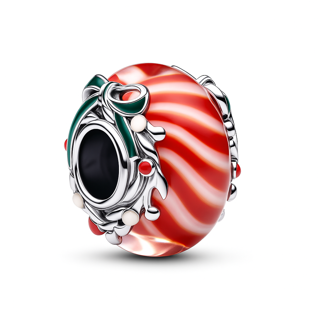 The Silver Peppermint Candy Cane Joy Charm