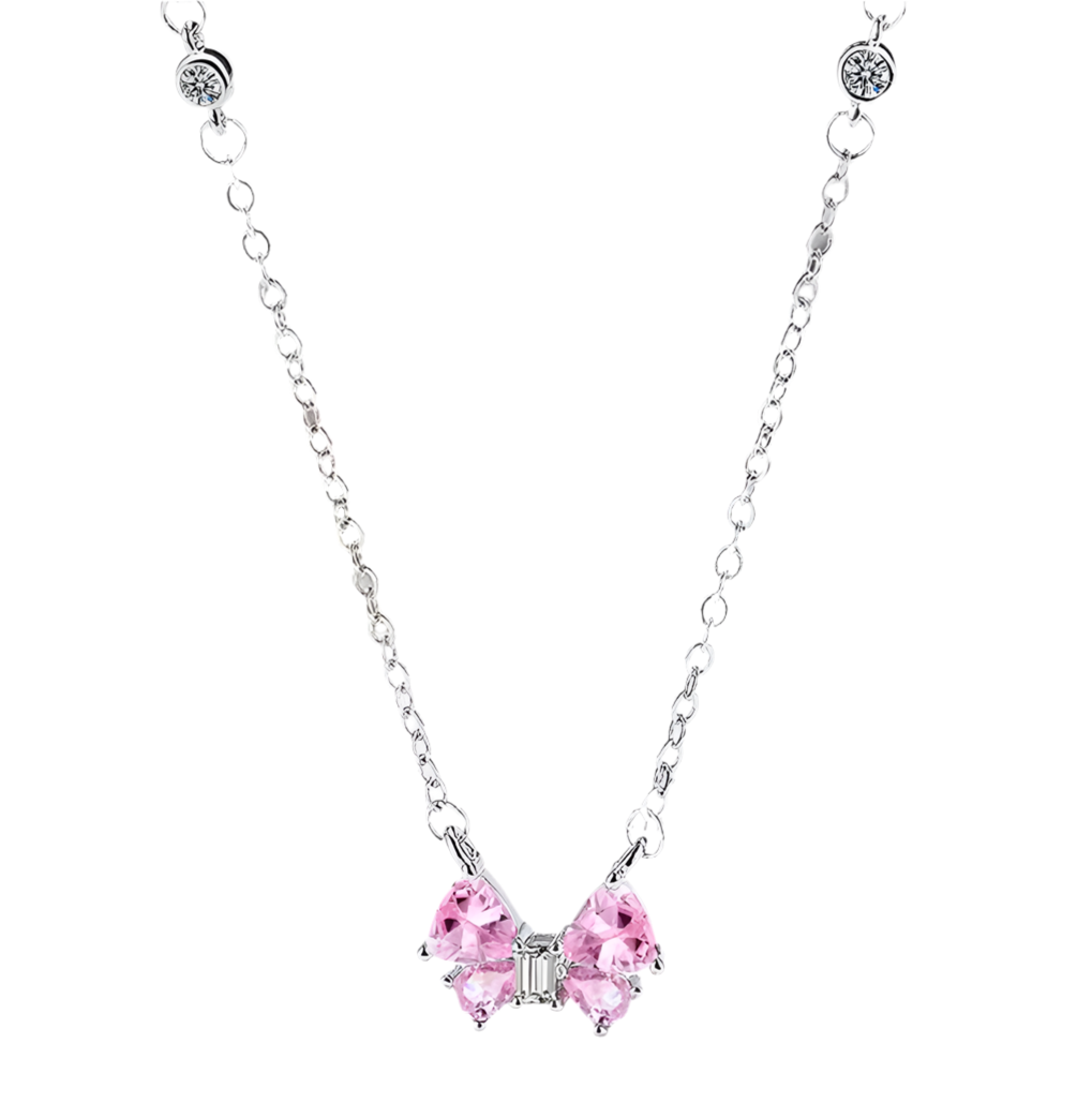 The Silver Blush Ribbon Bow Necklace