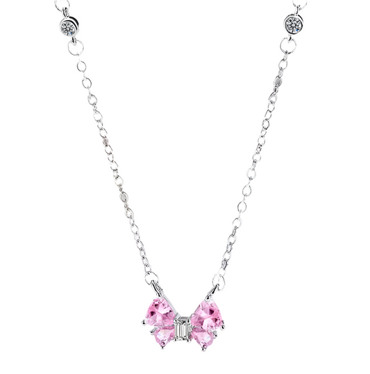 The Silver Blush Ribbon Bow Necklace