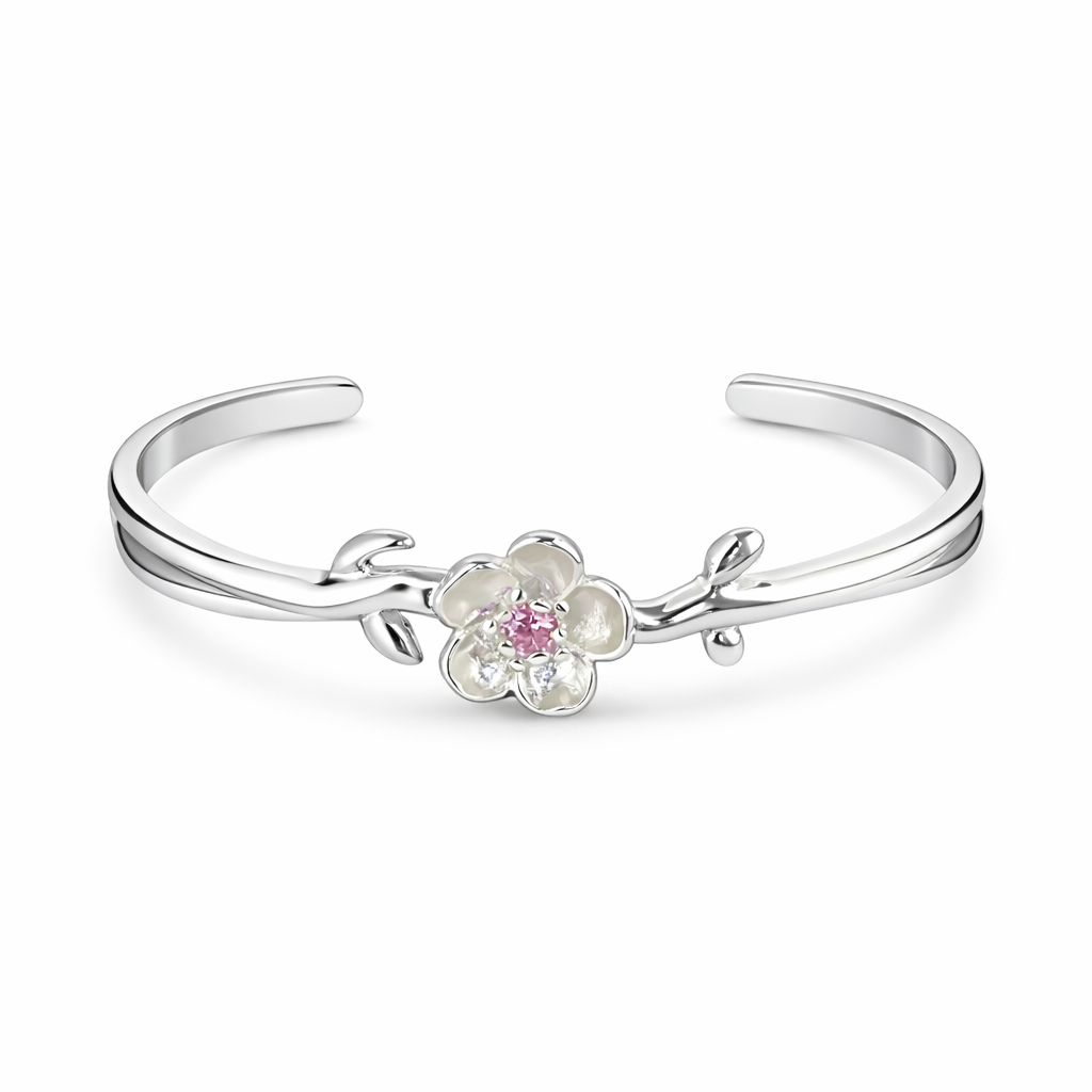 The Silver Pearly White Flower Bangle