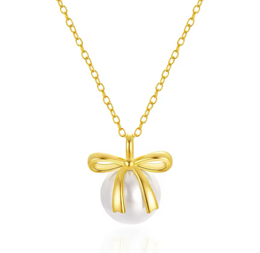 The 18k Gold Plaited Dainty Bowknot Pearl Necklace