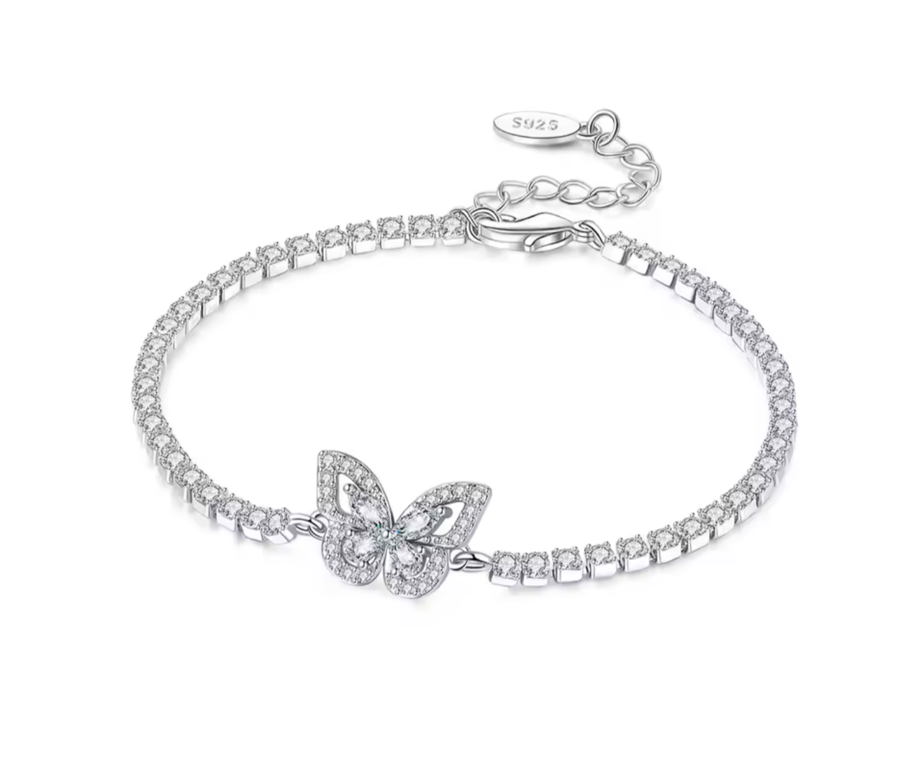 The Silver Dainty Sparkling Butterfly Tennis Bracelet