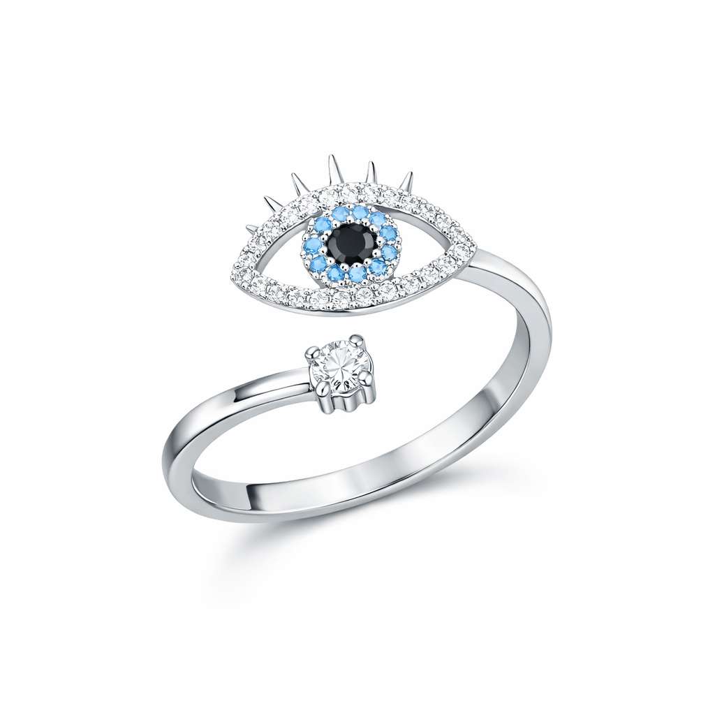 The Silver Summer Evil Eye Adjustable Ring