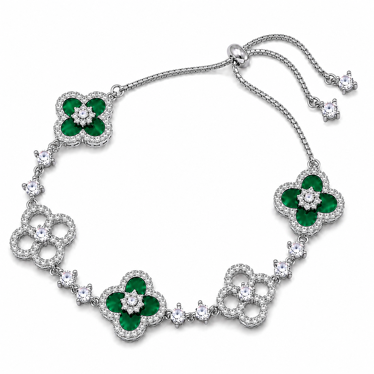 The Silver Sparkling Enchanted Arabia Clover Adjustable Bracelet