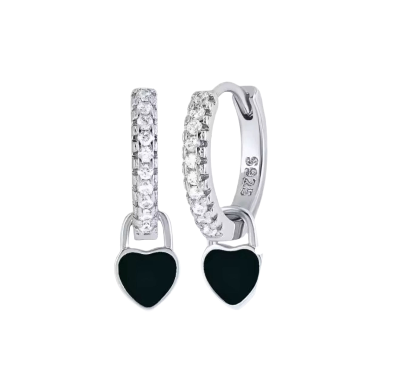 The Silver Noir Dainty Black Heart Huggies
